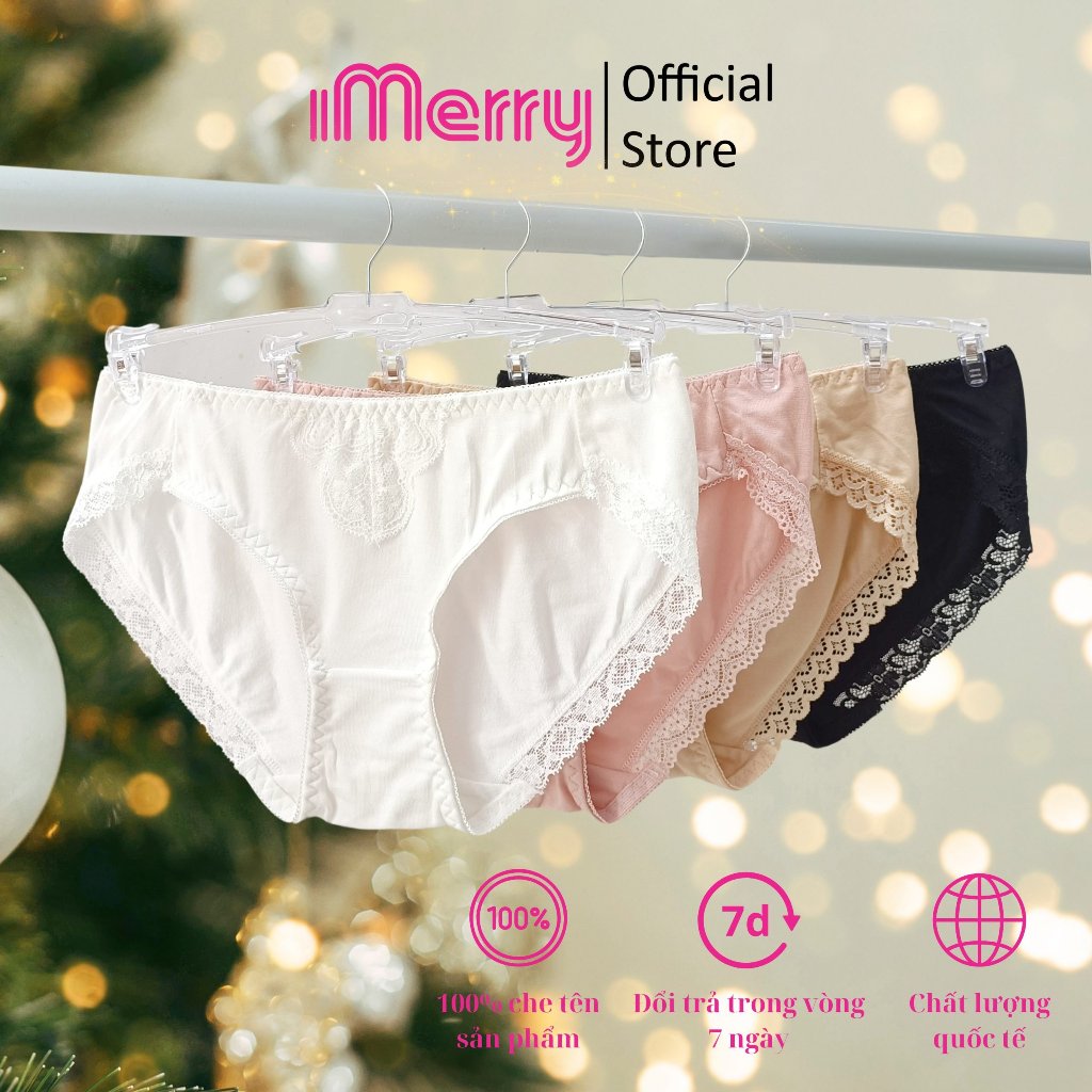 Quần lót cotton nữ iMERRY phối ren cao cấp kiểu dáng bikini thoáng khí, thoải mái VQ020