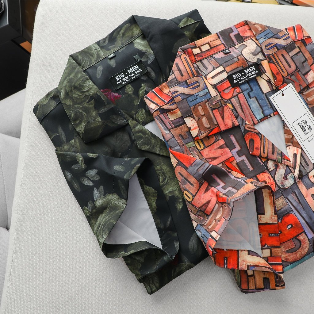 Áo sơ mi cổ đăng tông họa tiết thời trang bigsize nam cỡ đại 140kg