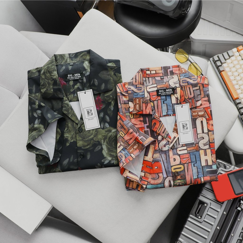Áo sơ mi cổ đăng tông họa tiết thời trang bigsize nam cỡ đại 140kg