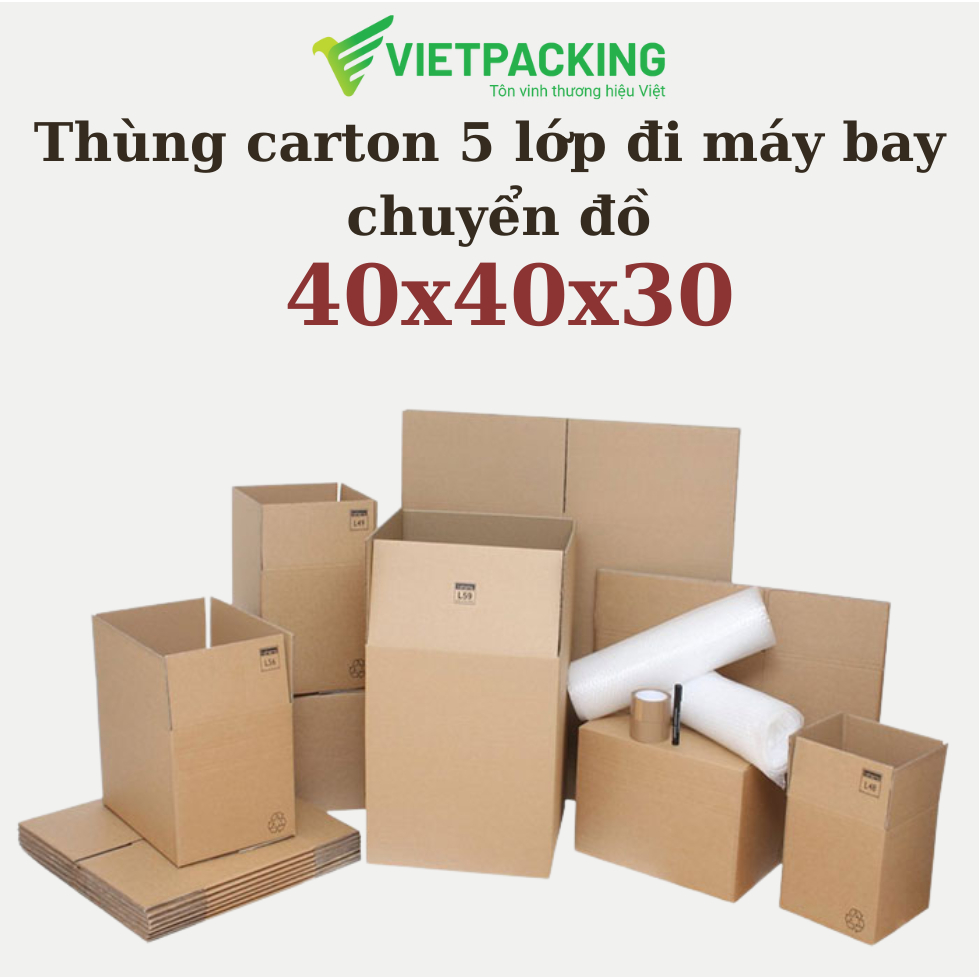 40x40x30 Combo 4 thùng carton lớn dọn nhà 5 lớp, thùng carton đi máy bay,văn phòng, siêu bền cứng V206