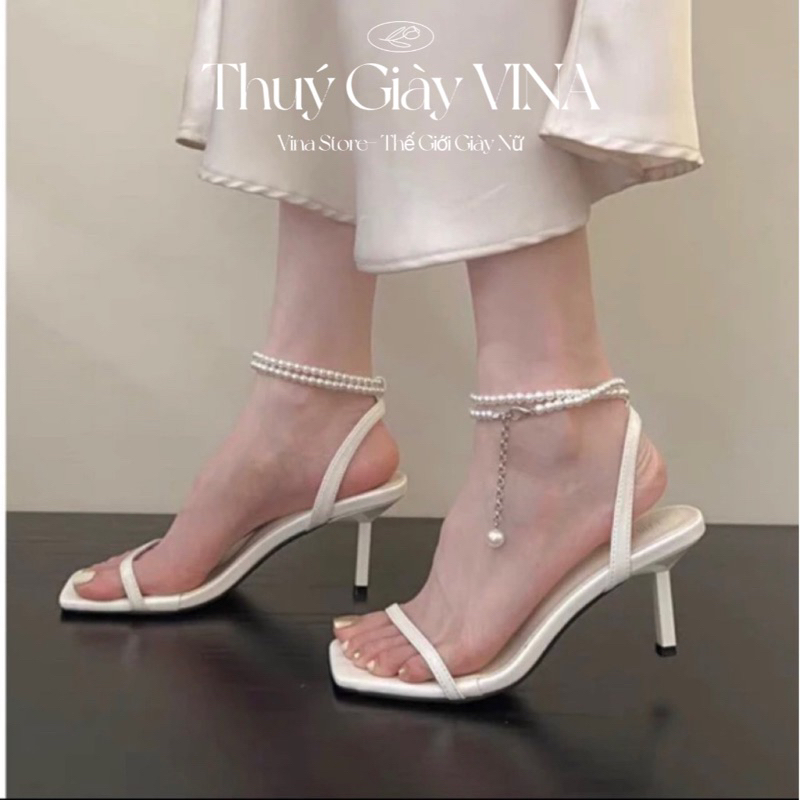 giày cao gót nữ đế nhọn 7 phân,sandal nữ basic quai mảnh dự tiệc thắt dây ngọc hottrend 2023 THÚY GIÀY VINA STORE mã K3