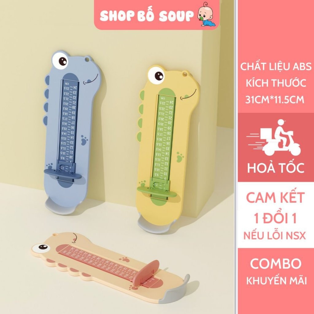 Thước đo độ dài bàn chân cho bé hình khủng long giúp chọn size giày dép chính xác