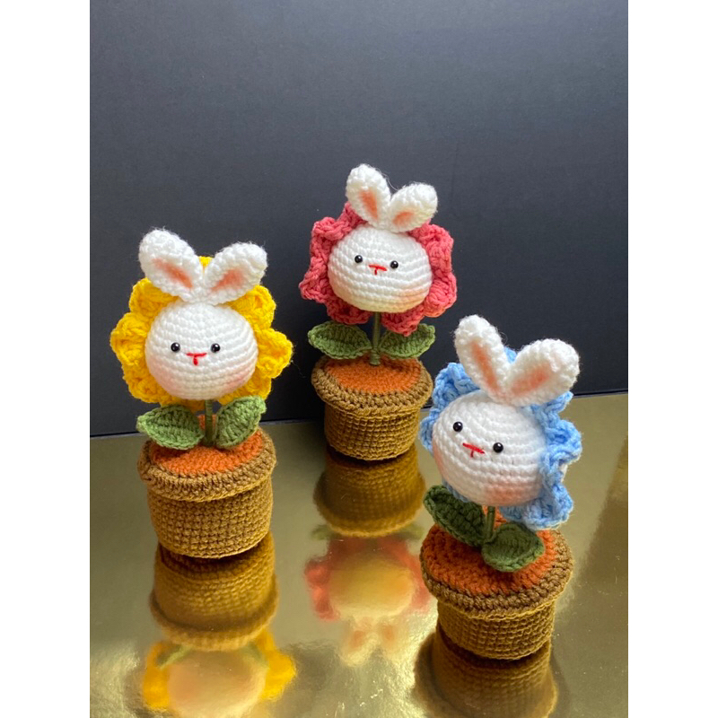 chậu hoa, đầu thú len handmade[ảnh thật, hàng có sẵn]