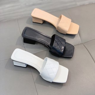 Dép nữ gót vuông 3Cm Quai trần chỉ đơn giản thanh lịch Xưởng Giày Pandor Deptranchi