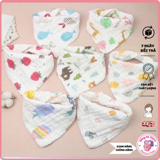 Set 5 yếm vải xô nhật 6 lớp túi zip, hai cúc bấm cho bé từ 0-2 tuổi, Yếm khuy bấm, yếm cổ