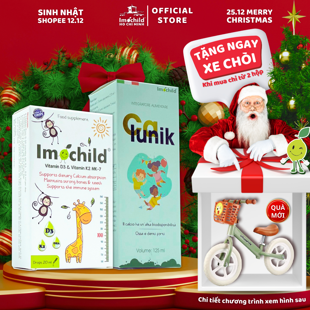 Combo Imochild D3K2 MK7 DHA Lọ 20ml & Canxi Calunik Lọ 125ml Giúp Bé Cao Lớn Vượt Trội