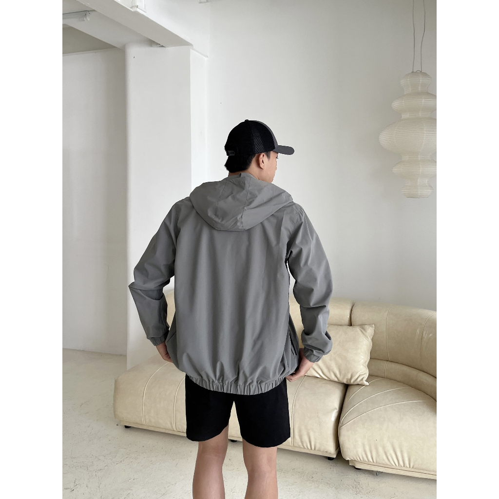 Áo khoác dù nhám có mũ 3 phom rộng unisex CAPMAN màu xám