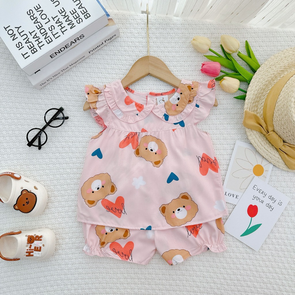 Đồ bộ mặc nhà vải tôn - Cánh tiên  lanh mềm mịn mát kiểu dáng xinh xắn đáng yêu cho Bé Gái 7-13kg