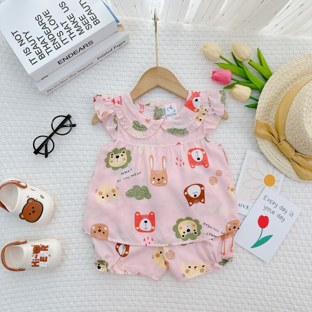 Đồ bộ mặc nhà vải tôn - Cánh tiên  lanh mềm mịn mát kiểu dáng xinh xắn đáng yêu cho Bé Gái 7-13kg