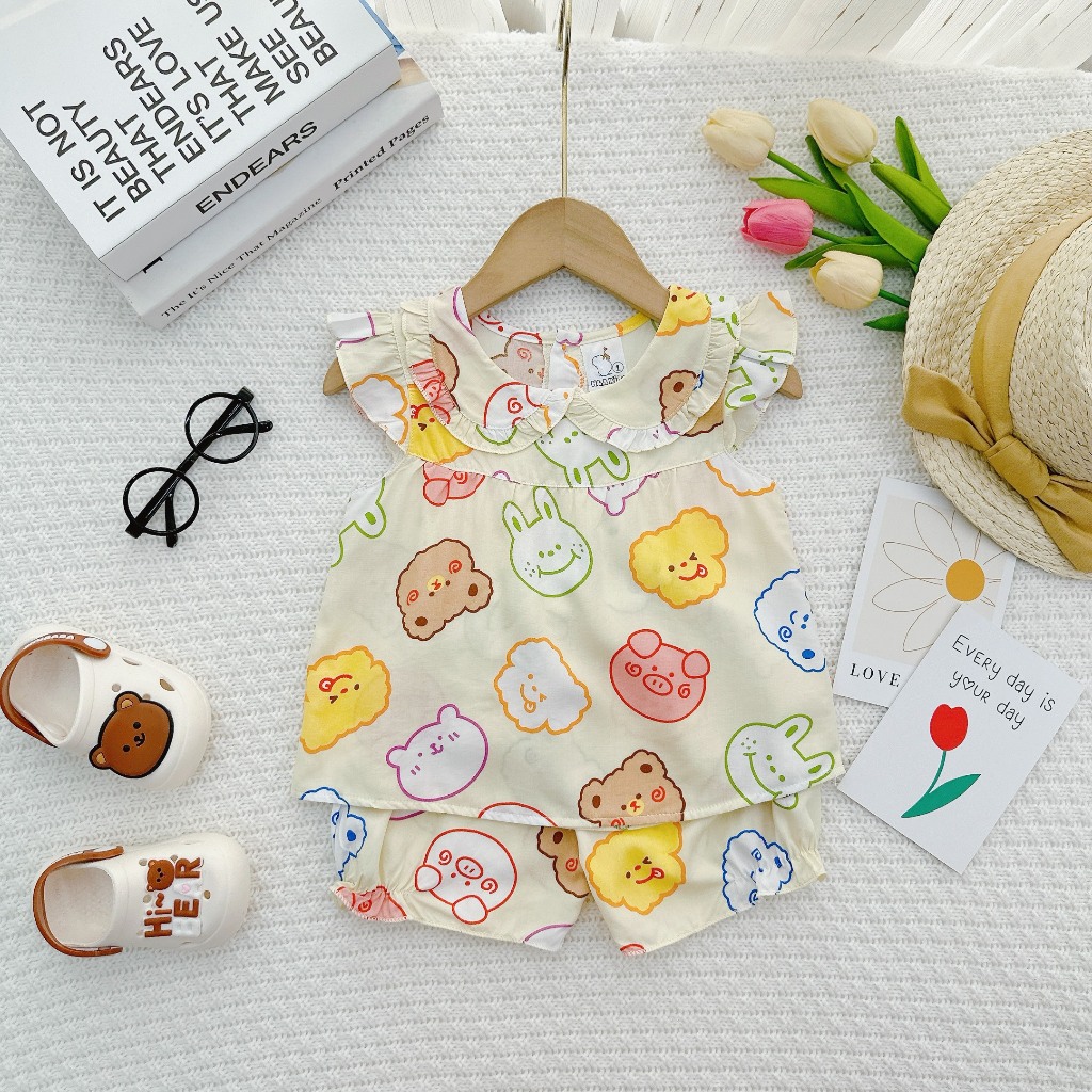 Đồ bộ mặc nhà vải tôn - Cánh tiên  lanh mềm mịn mát kiểu dáng xinh xắn đáng yêu cho Bé Gái 7-13kg