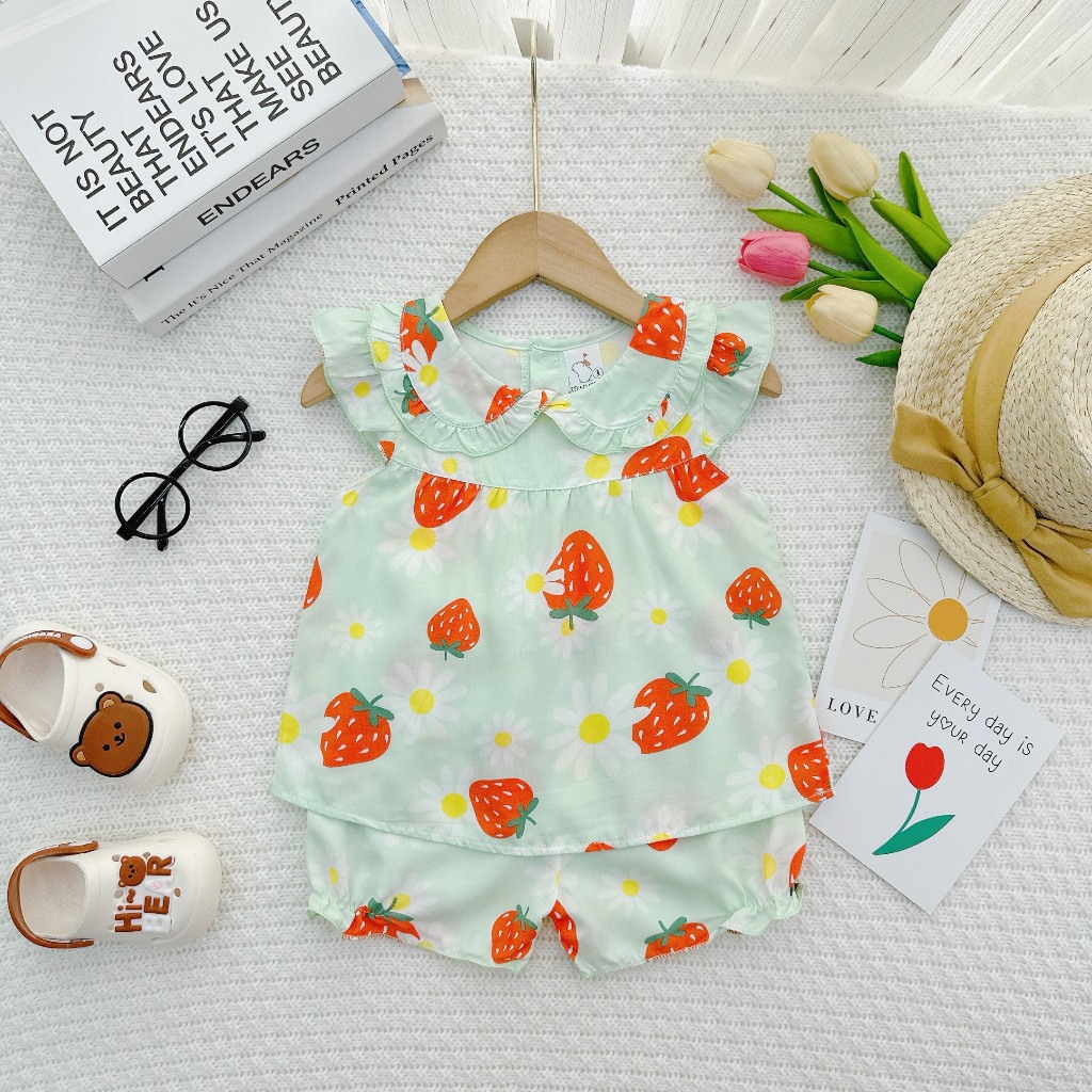 Đồ bộ mặc nhà vải tôn - Cánh tiên  lanh mềm mịn mát kiểu dáng xinh xắn đáng yêu cho Bé Gái 7-13kg