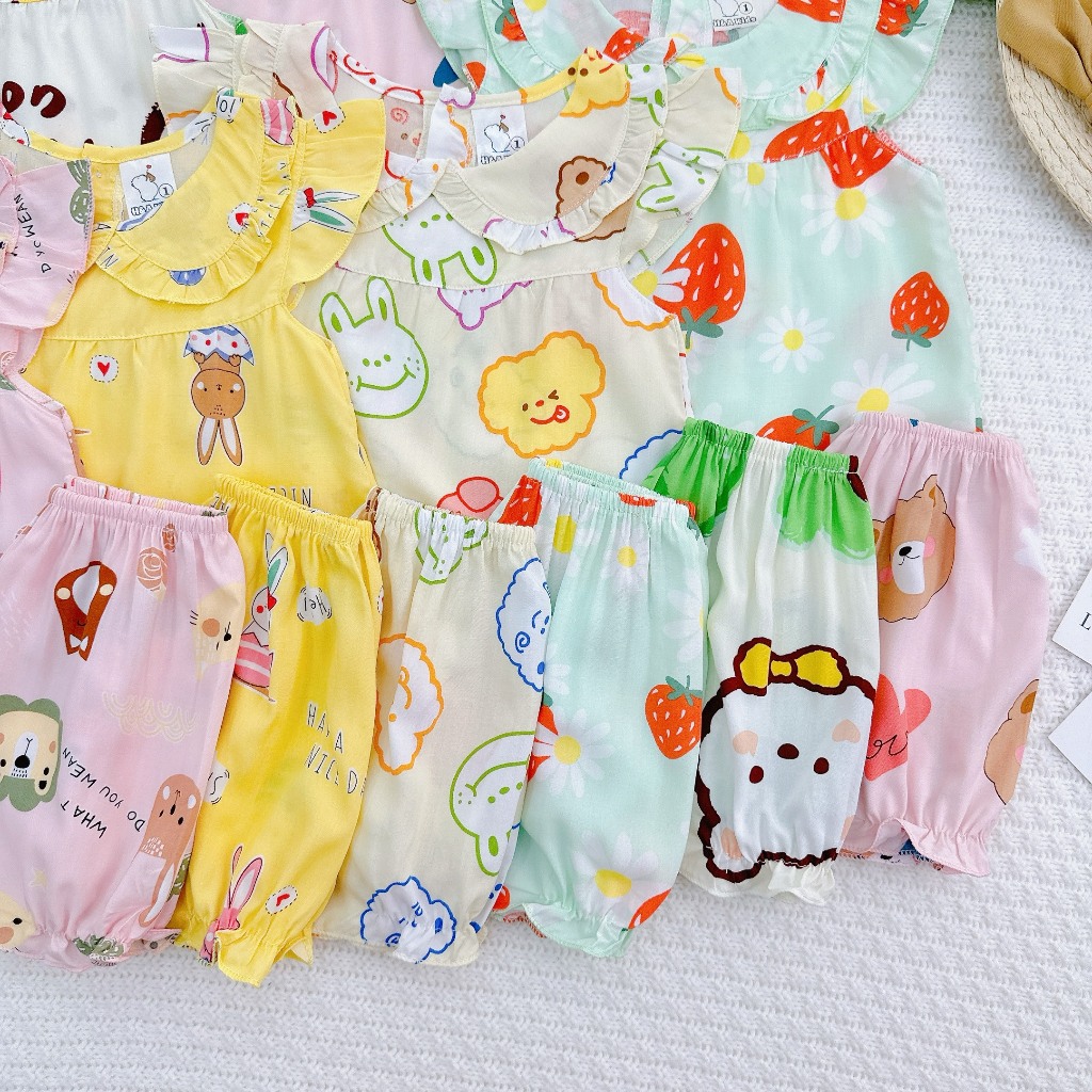 Đồ bộ mặc nhà vải tôn - Cánh tiên  lanh mềm mịn mát kiểu dáng xinh xắn đáng yêu cho Bé Gái 7-13kg