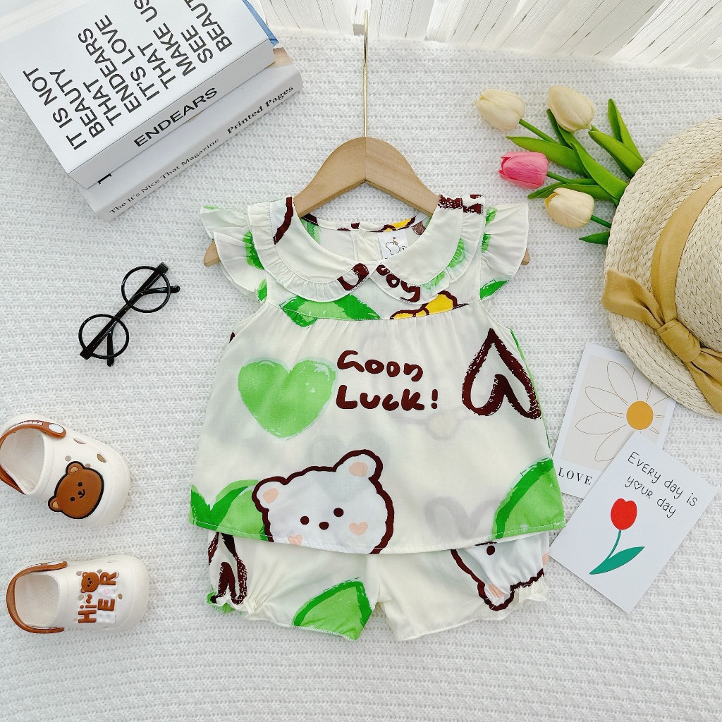 Đồ bộ mặc nhà vải tôn - Cánh tiên  lanh mềm mịn mát kiểu dáng xinh xắn đáng yêu cho Bé Gái 7-13kg