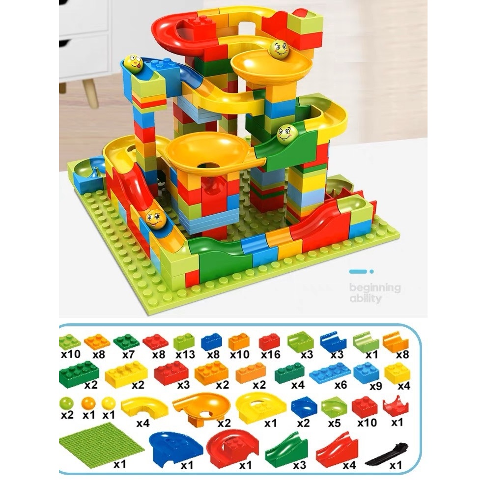 Bộ đồ chơi xếp hình mô hình cầu trượt thả bi 170 chi tiết cho bé luyện lắp ráp ghi nhớ tuy duy logic