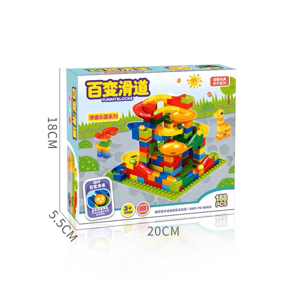Bộ đồ chơi xếp hình mô hình cầu trượt thả bi 170 chi tiết cho bé luyện lắp ráp ghi nhớ tuy duy logic