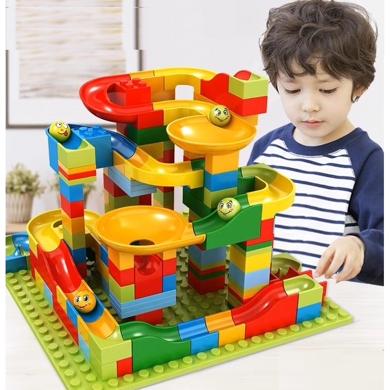 Bộ đồ chơi xếp hình mô hình cầu trượt thả bi 170 chi tiết cho bé luyện lắp ráp ghi nhớ tuy duy logic