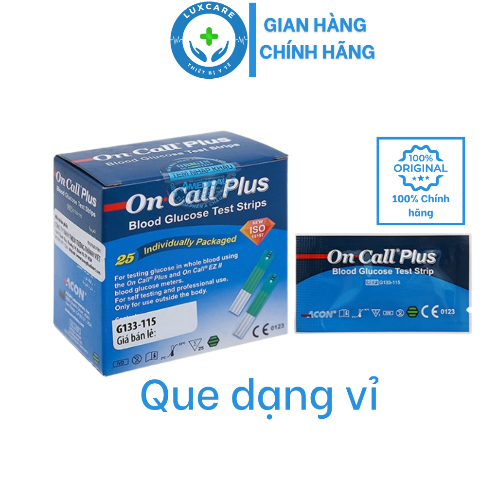 Hộp 25 Que Thử Đường Huyết On Call Plus Dùng Cho Máy On Call Plus & On Call EZ II (Dạng Vỉ)