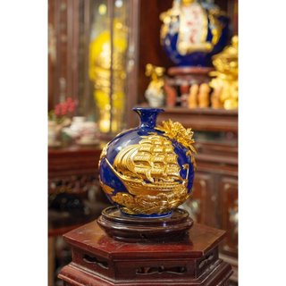 Bình hút lộc, lọ hoa hút tài lộc thuận buồm xuôi gió gốm sứ Bát Tràng dát vàng cao cấp đủ các size