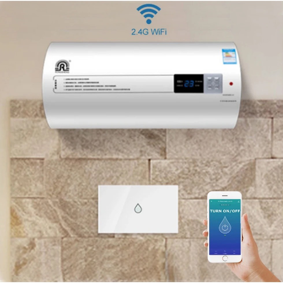 20A|Công Tắc Zigbee Công Suất Cao Tuya 4400W Viền Vàng Chữ Nhật, Công Tắc Bình Nóng Lạnh Hẹn Giờ Bật Tắt Từ X