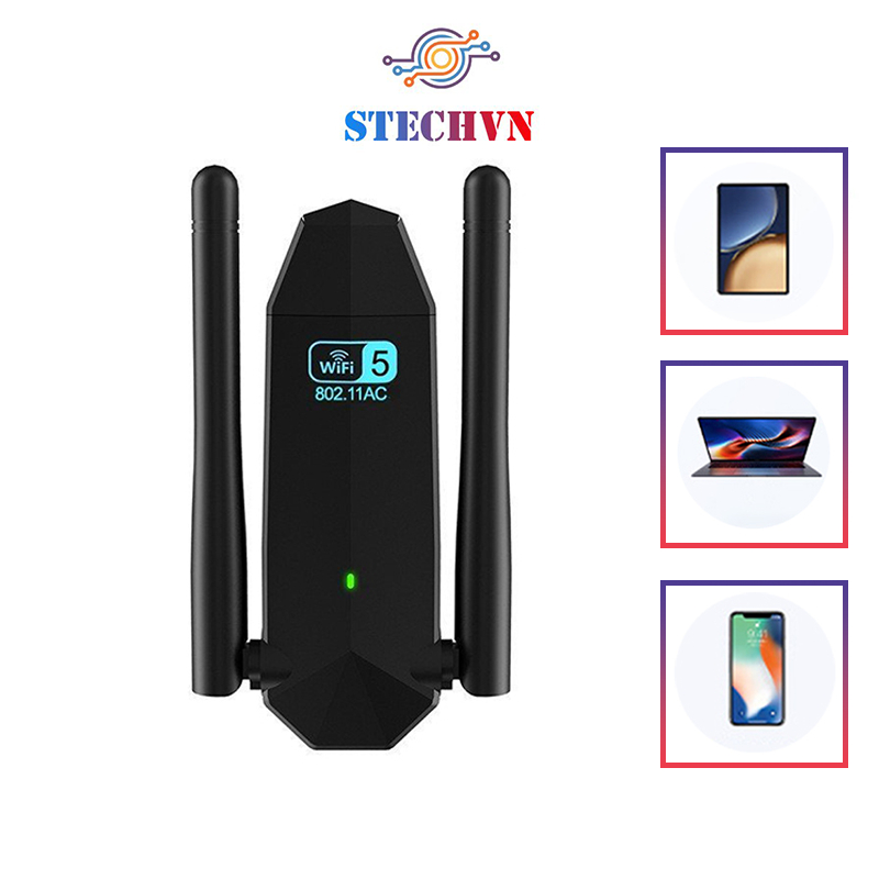 USB Wifi Cho PC 2 Râu Không Dây AC1300M Băng Tần Kép 5Ghz 2.4Ghz 1300Mbps Bộ Thu Sóng Wifi Chuẩn Wifi5 802.11 AC B G N