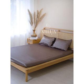 Bộ chăn drap 5 món An Lụa - Xám đen - vải lụa mịn mát và thân thiện cho da