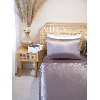 Bộ chăn drap 5 món An Lụa - Xám đen - vải lụa mịn mát và thân thiện cho da