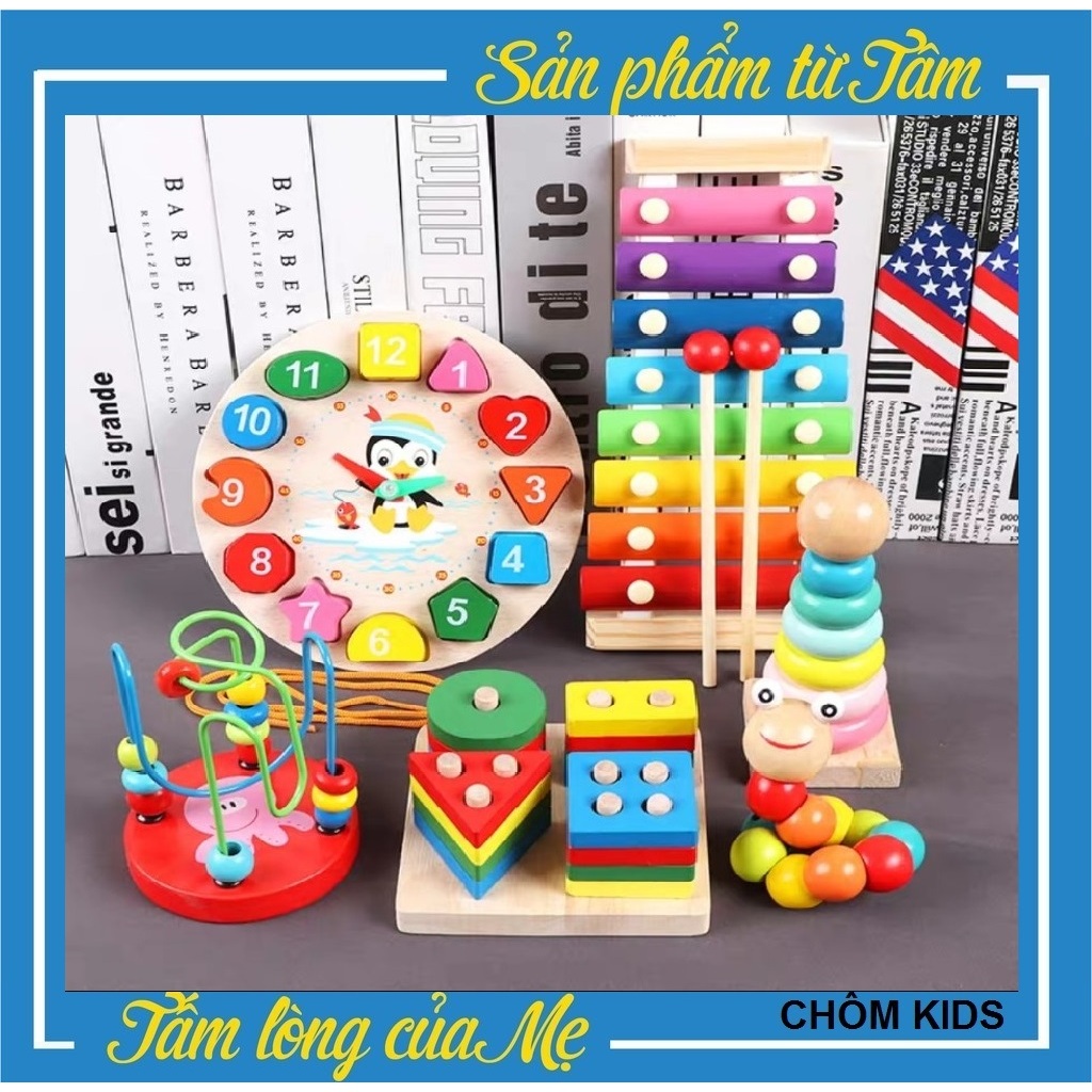 Đồ Chơi Combo 6 Món Bằng Gỗ Theo Montessori Giúp Phát Triển Trí Tuệ Sớm