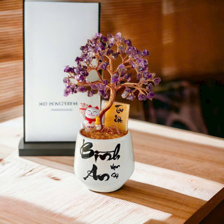 Cây tài lộc đá thạch anh cao 22cm