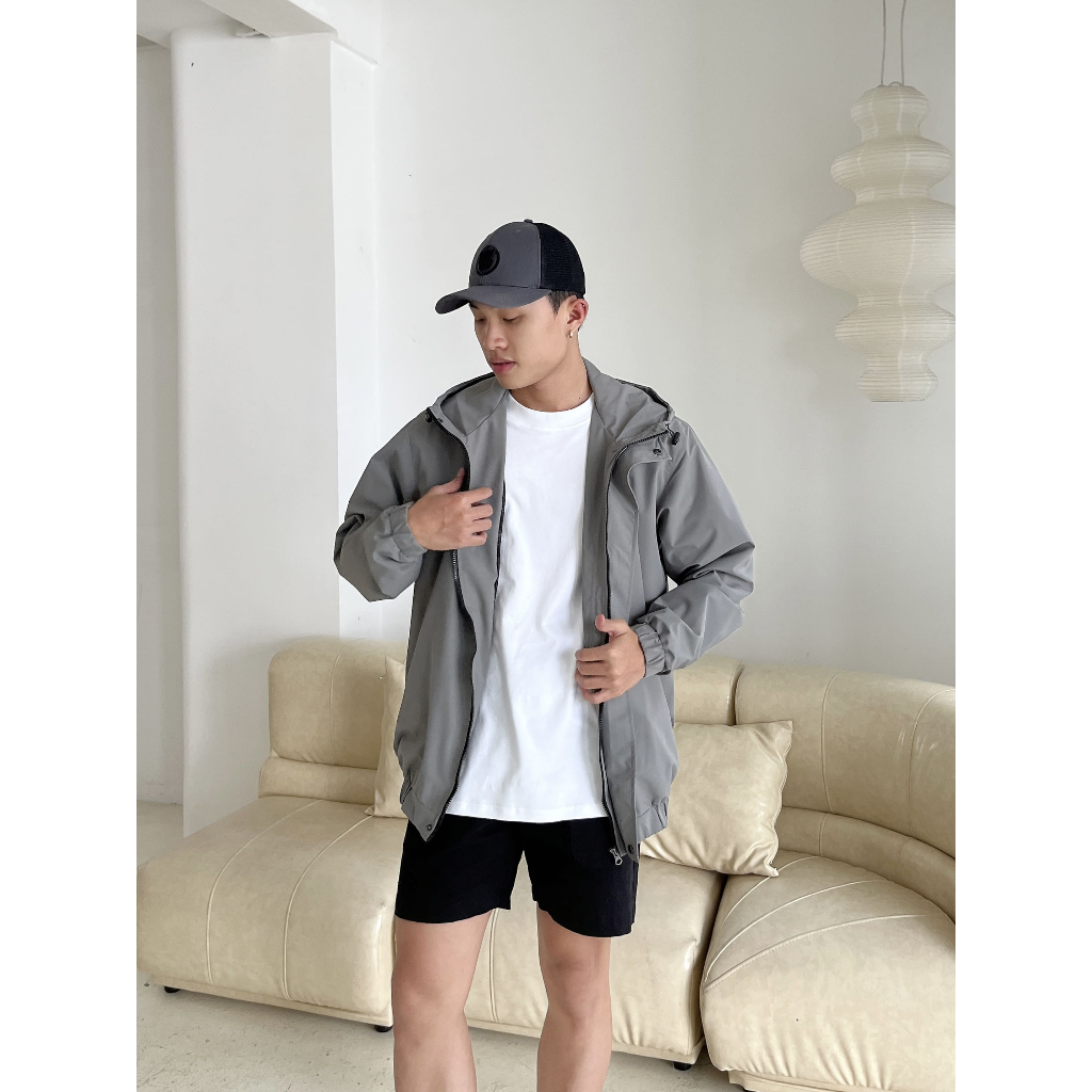 Áo khoác dù nhám có mũ 3 phom rộng unisex CAPMAN màu xám