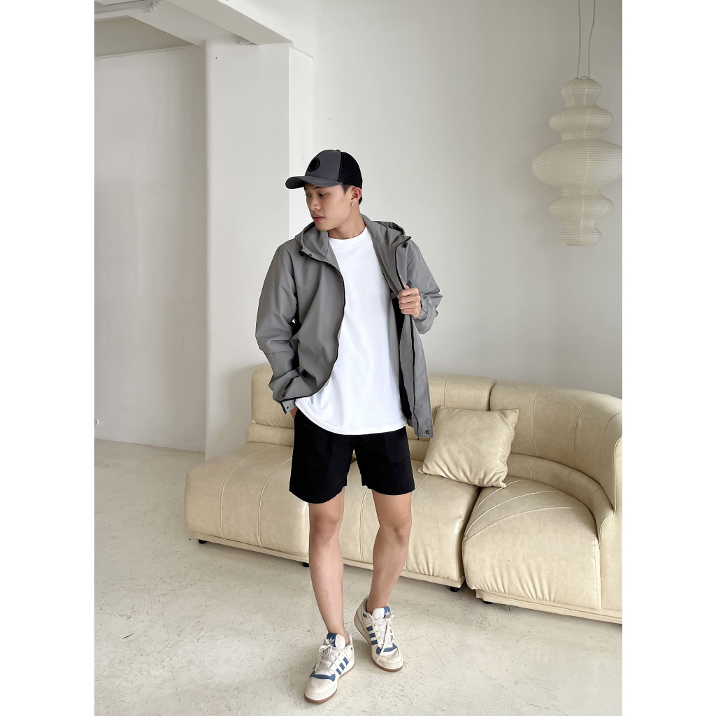 Áo khoác dù nhám có mũ 3 phom rộng unisex CAPMAN màu xám