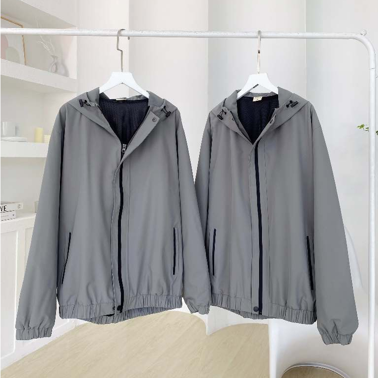 Áo khoác dù nhám có mũ 3 phom rộng unisex CAPMAN màu xám