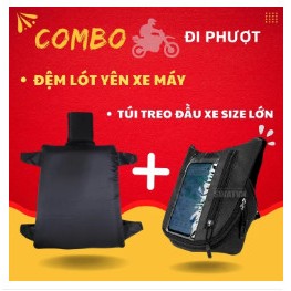 Bộ 2 món Đệm lót yên xe và Túi để điện thoại treo xe máy cho Anh Em Chạy xe công nghệ