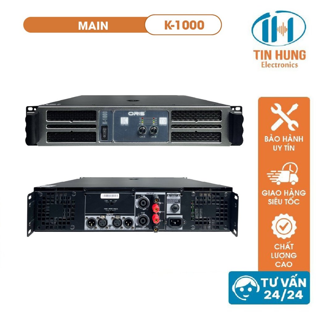 Main đẩy công suất 2 kênh công suất 1400W/kênh chính hãng ORIS K1000, cục đẩy công suất cho dàn âm thanh sân khấu - ORIS