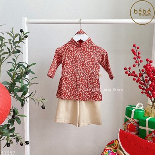 Set Áo dài hoa nhí + quần + turban xinh xắn cho bé diện Tết B1357