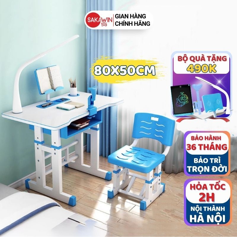 Bộ bàn ghế học sinh Sakawin K10 - Bộ bàn học thông minh giá rẻ, chống gù, có giá để sách, chống cằm, đèn học