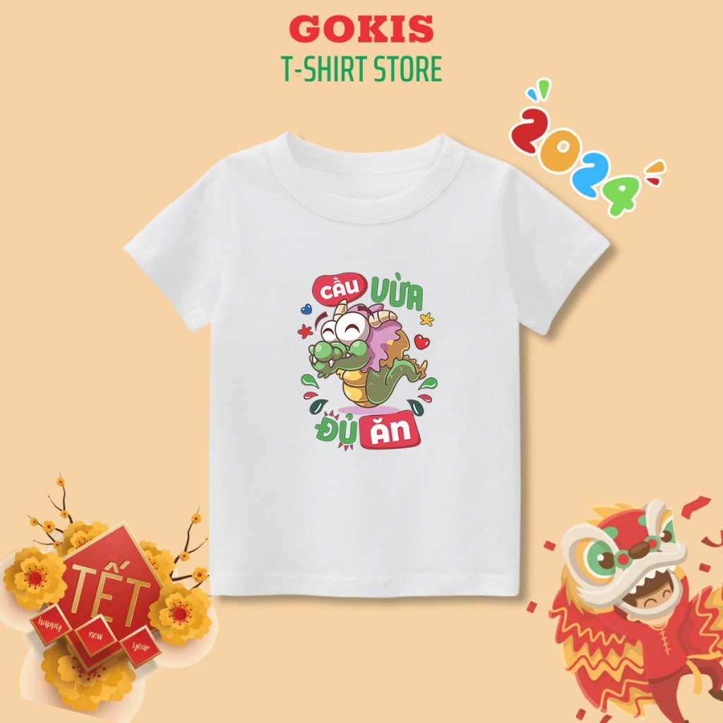 Áo thun tết 2024 cho bé và gia đình có size trẻ em và người lớn - Áo tết năm rồng giáp thìn mẫu T1 Gokis shop
