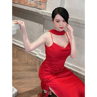 VÁY LỤA 2S CỔ CHOÀNG DÂY NHÚN (V120)