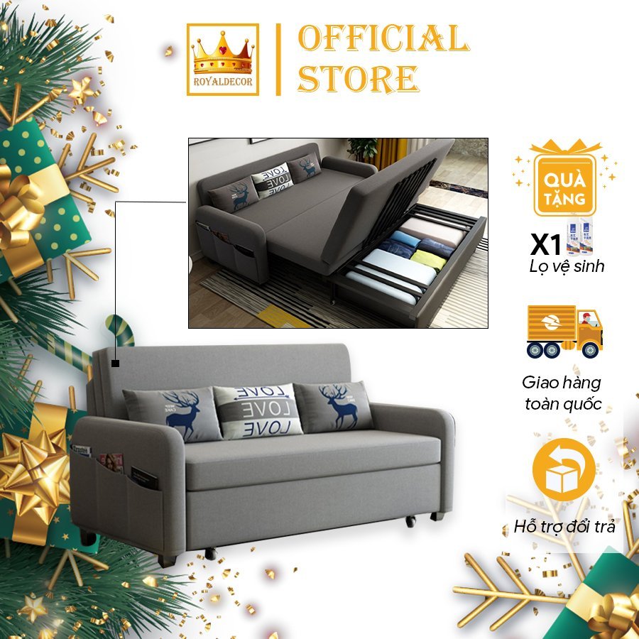 Giường sofa thông minh gấp gọn ROYALDECORHN Khung Thép carbon, đệm cao su non - Nội Thất Phòng Ngủ