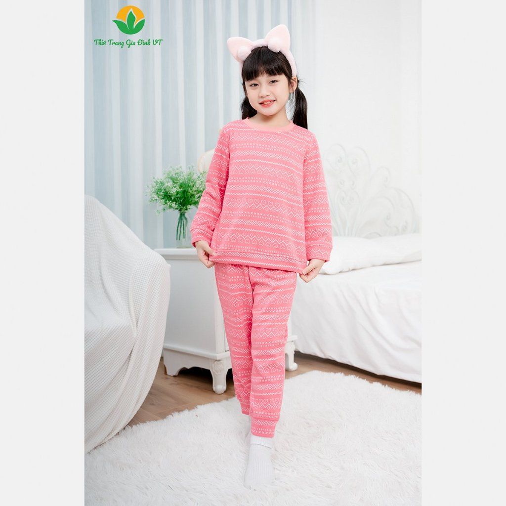 Bộ mặc nhà bé gái chất Nỉ bông ấm áp, quần dài, áo dài tay họa tiết dễ thương - B70.2320