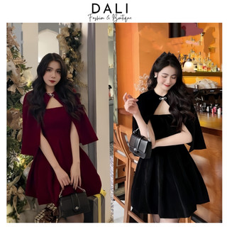 Set Váy Nhung Dự Tiệc Sang Chảnh Gồm Váy 2 Dây + Áo Choàng Ngoài Đính Ghim Đá