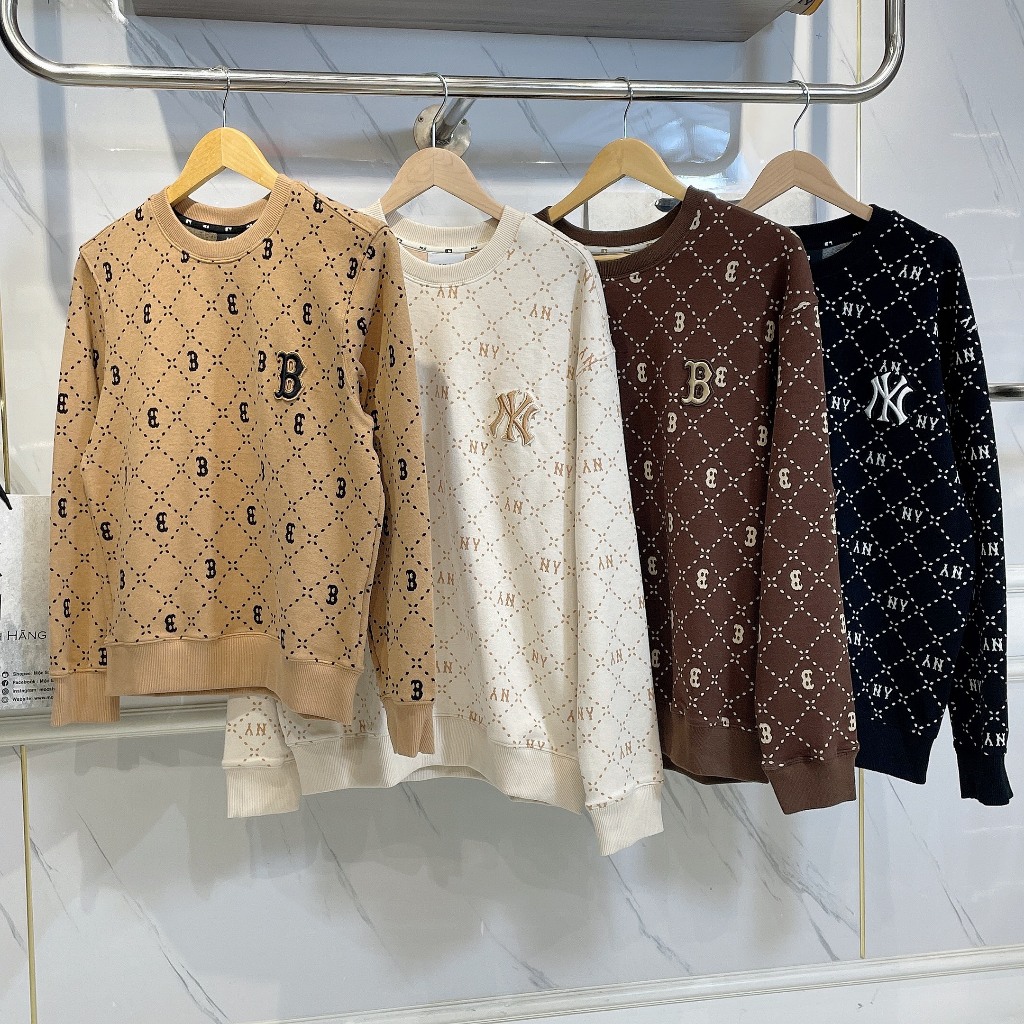 ÁO Sweater MLB Monogram Diamond All Over Fit Sweatshirt Boston Red Sox  *Brown* - Code: 3AMTM0314-43BGD