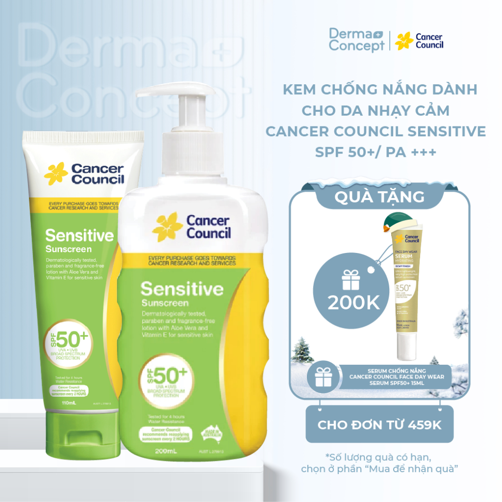 Kem chống nắng dành cho Da nhạy cảm Cancer Council Sensitive SPF 50+/ PA +++