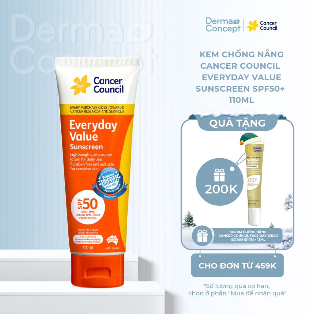 Kem chống nắng hàng ngày Cancer Council Everyday Value Sunscreen SPF50+ dành cho mọi loại da 110ml