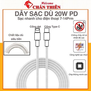Dây sạc nhanh bọc dù 20w, cáp sạc nhanh dài 1m siêu bền bảo hành 12 tháng lỗi 1 đổi 1