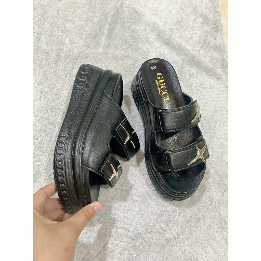 Dép nữ bánh mì nữ cao 7p quai ngang chất da xịn