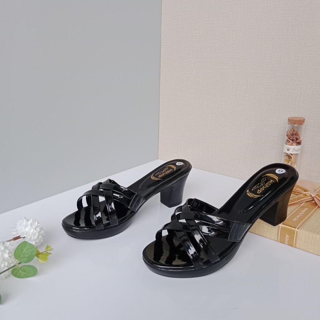 Dép cao gót nữ mẫu hai quai dây đan gót vuông 3 phân, 5 phân, 7 phân và 8 phân bền đẹp, Thời Trang KH08 mẫu 2 quai dây