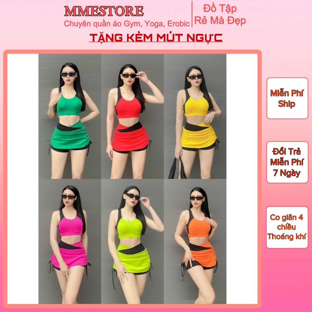 Bộ tập Gym, yoga, aerobic nữ, bộ tập thể thao nữ rút dây, tặng kèm mút ngực, chất vải co dãn 4 chiều I mmestore