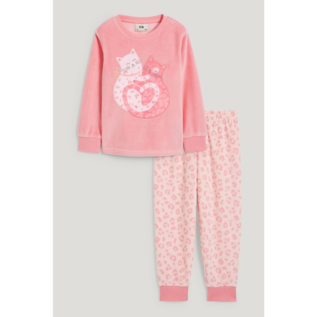 Bộ nỉ nhung mèo hồng dư xịn cho bé gái BCA004