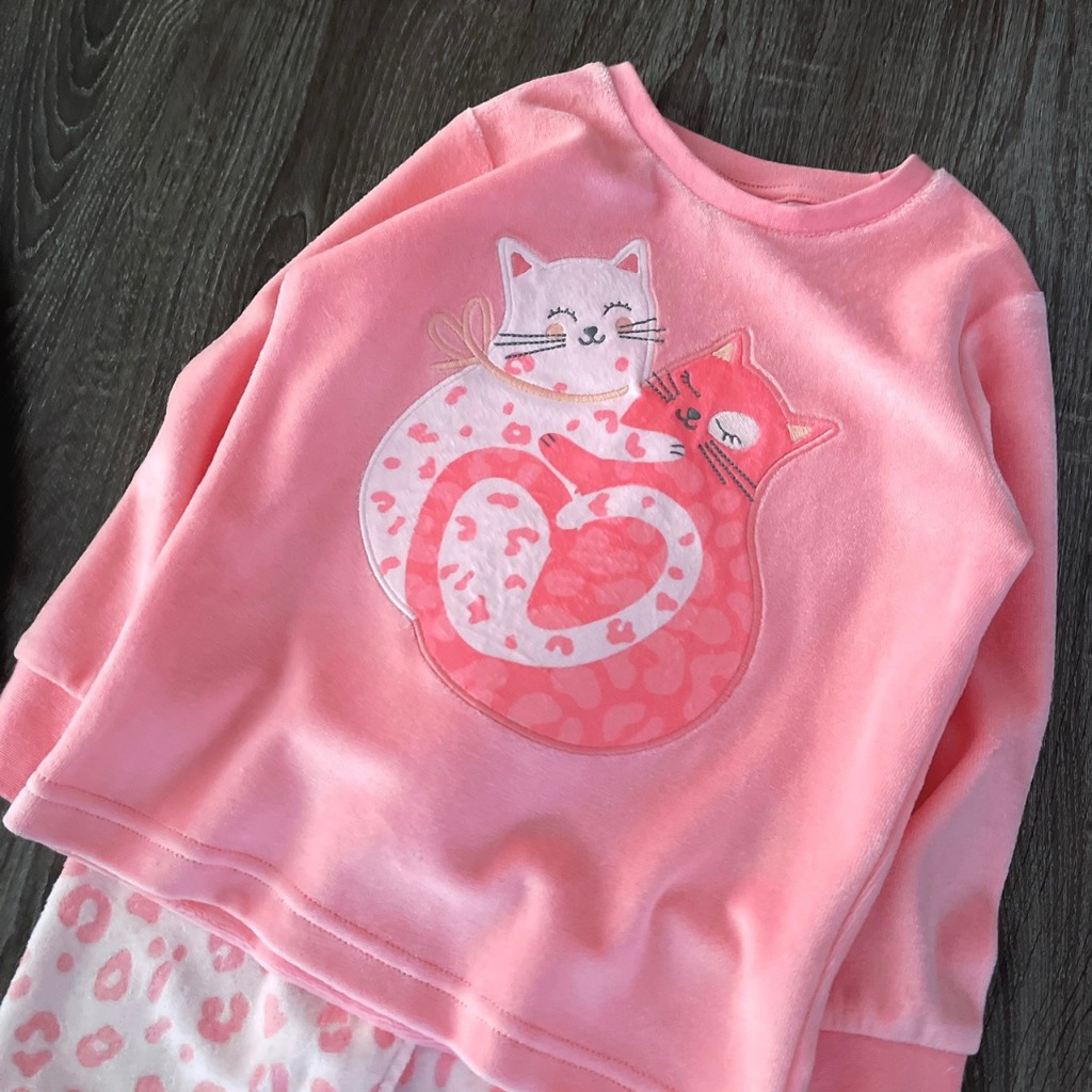 Bộ nỉ nhung mèo hồng dư xịn cho bé gái BCA004