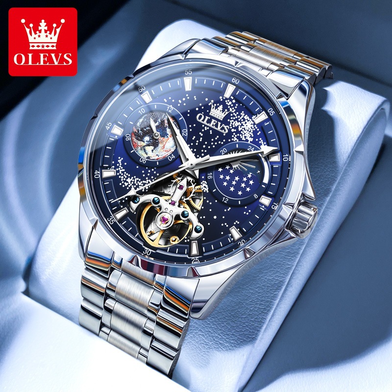 Đồng hồ Olevs automatic nam lộ máy cơ,Đồng hồ đeo tay quà tặng cho bố và bạn trai,Đồng hồ thể thao cao cấp chống nước